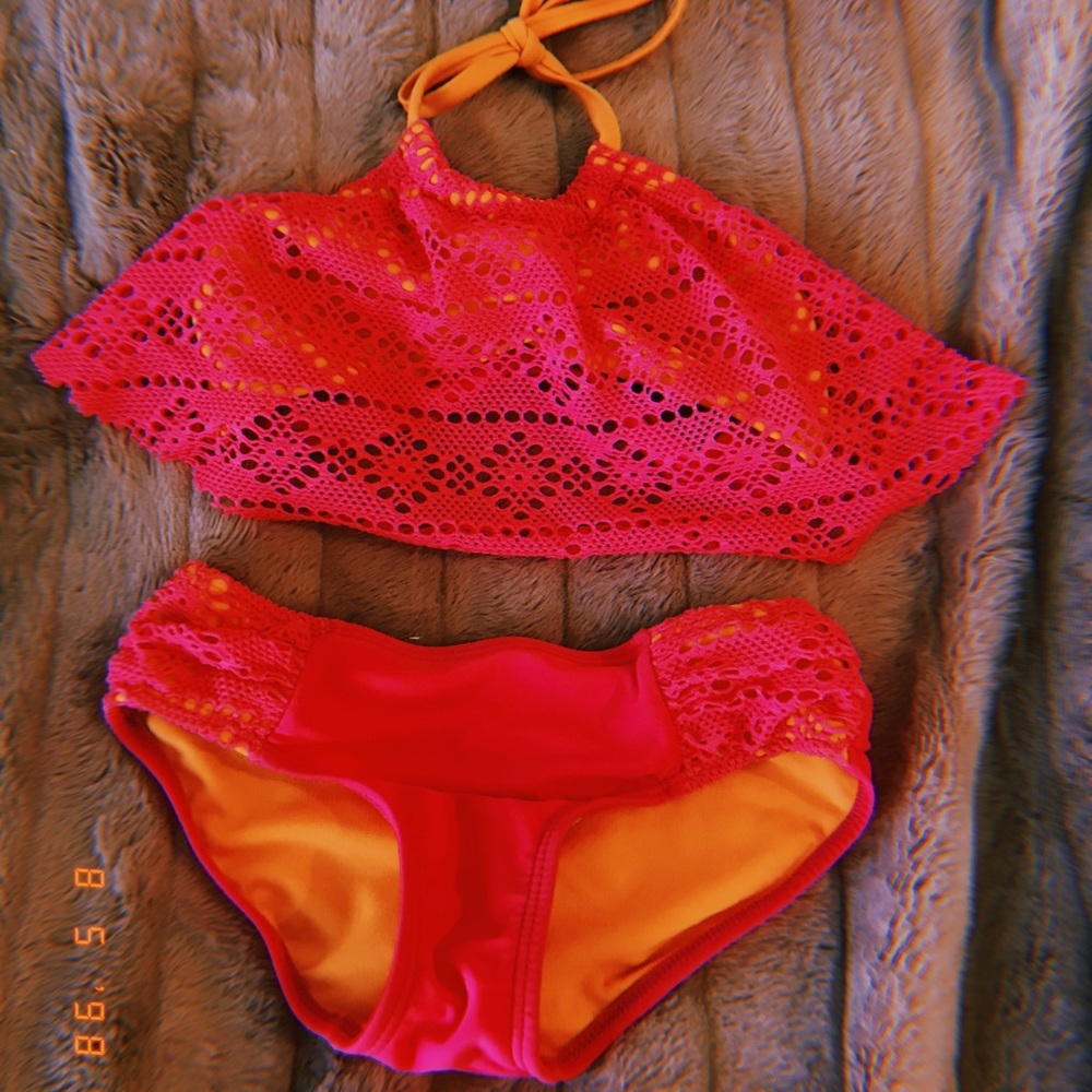 Two piece net kids swimming suite